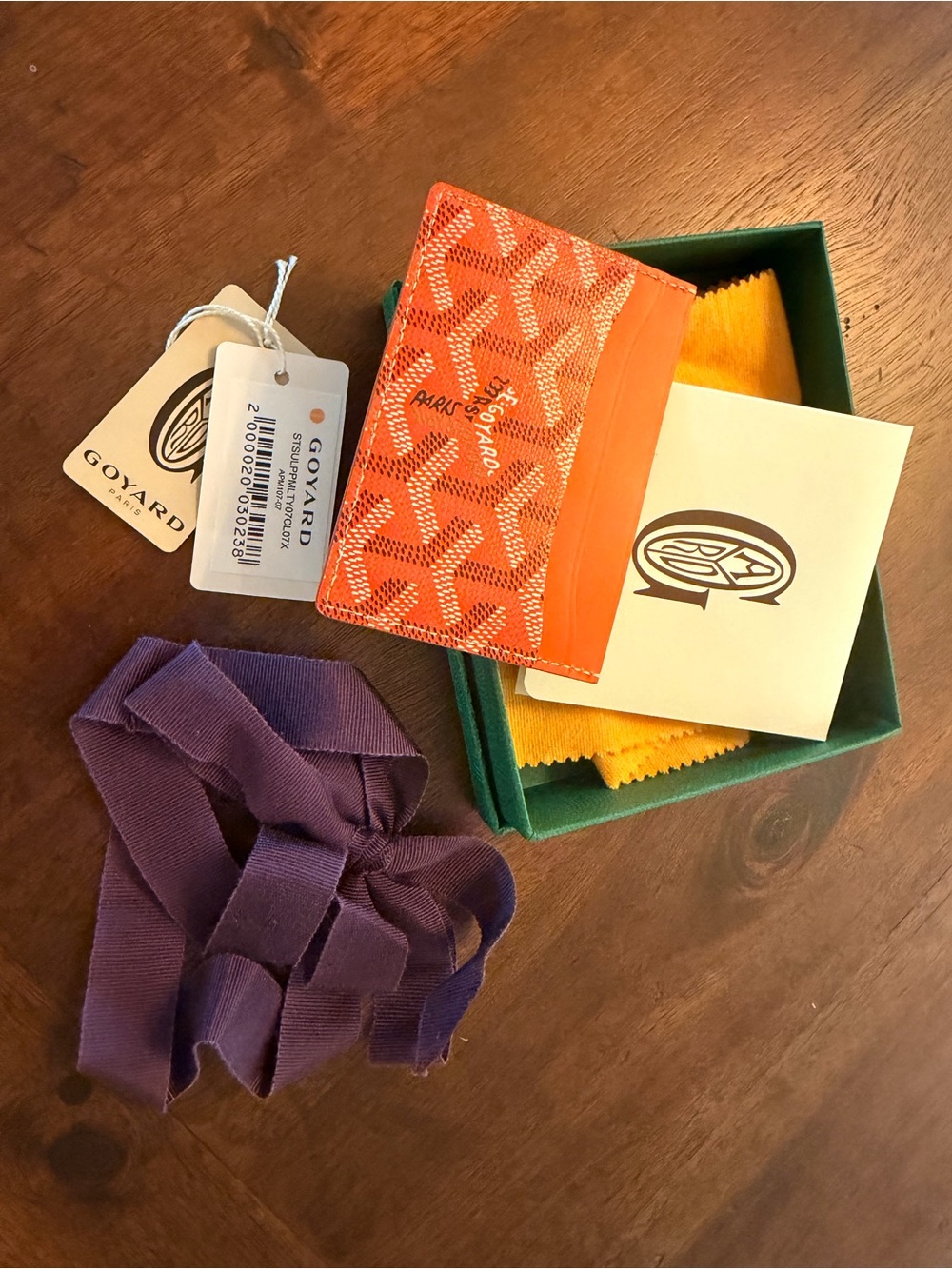 Goyard Orange Patterned Card Holder with Leather Trim